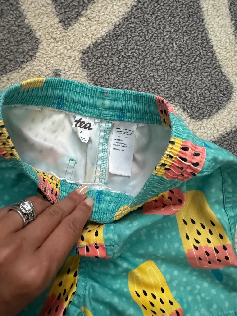 Tea Collection Girls Turquoise Swim Shorts with Yellow and Pink Popsicle Print
